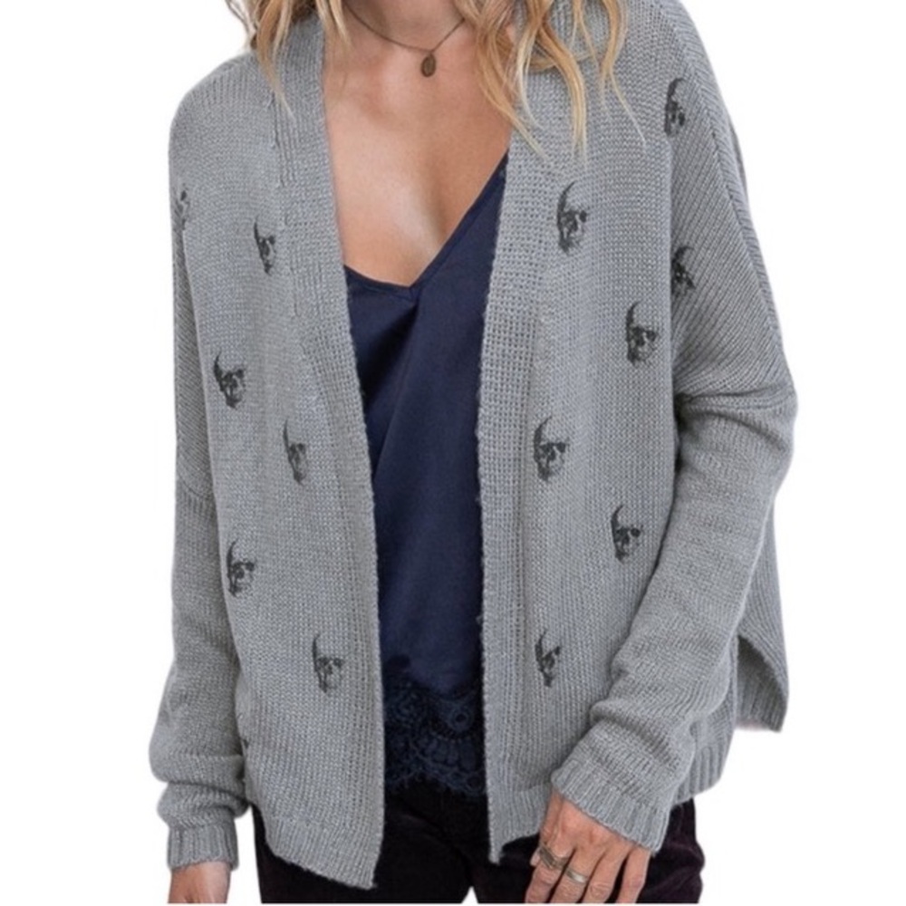 Wooden Ships Gray Wool & Mohair Skull Cardigan XS